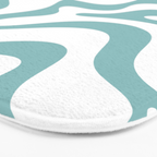 Retro Liquid Swirl Abstract Pattern in Soft Light Teal Blue and White Bath Mat Gallery Image 3