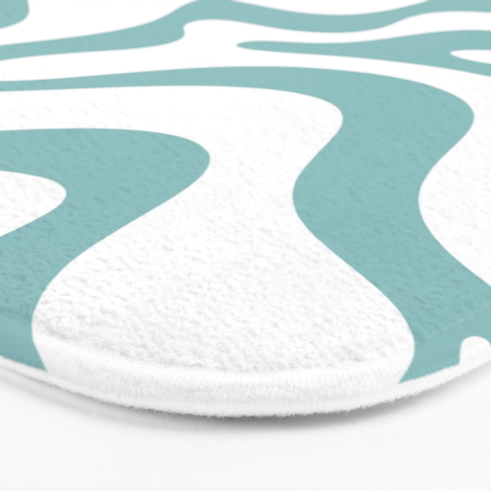 Retro Liquid Swirl Abstract Pattern in Soft Light Teal Blue and White Bath Mat Gallery Image 3
