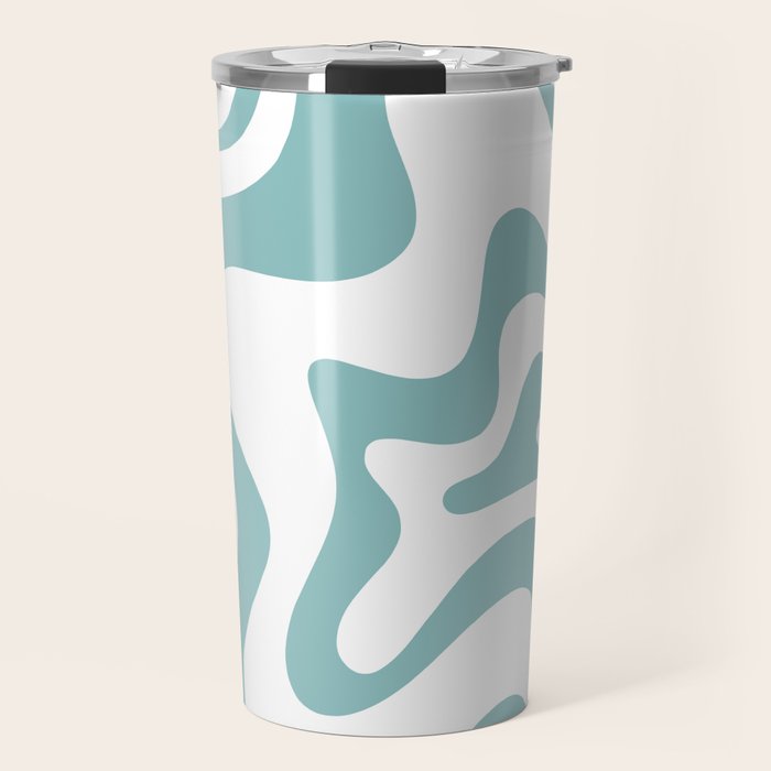Retro Liquid Swirl Abstract Pattern in Soft Light Teal Blue and White Travel Mug Gallery Image 1