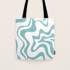 Retro Liquid Swirl Abstract Pattern in Soft Light Teal Blue and White Tote Bag Gallery Image 1