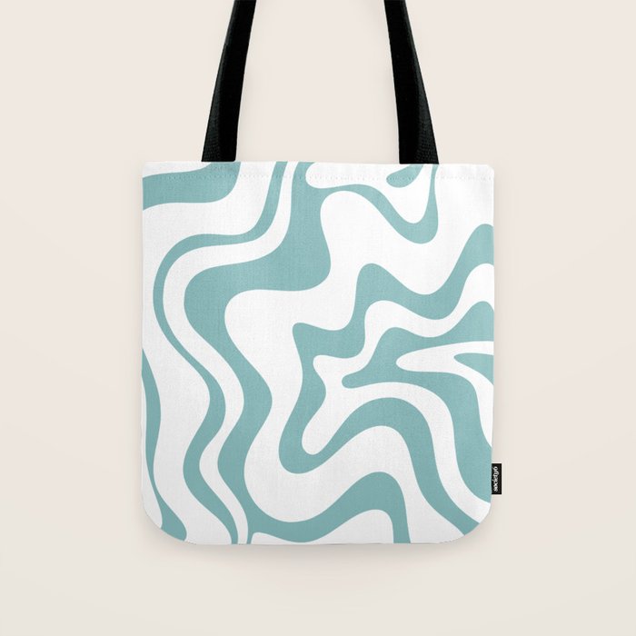 Retro Liquid Swirl Abstract Pattern in Soft Light Teal Blue and White Tote Bag Gallery Image 1