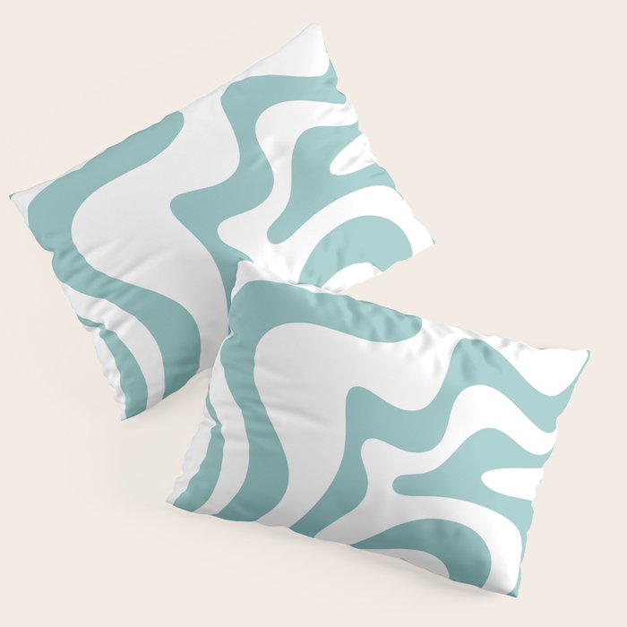 Retro Liquid Swirl Abstract Pattern in Soft Light Teal Blue and White Pillow Sham Gallery Image 3