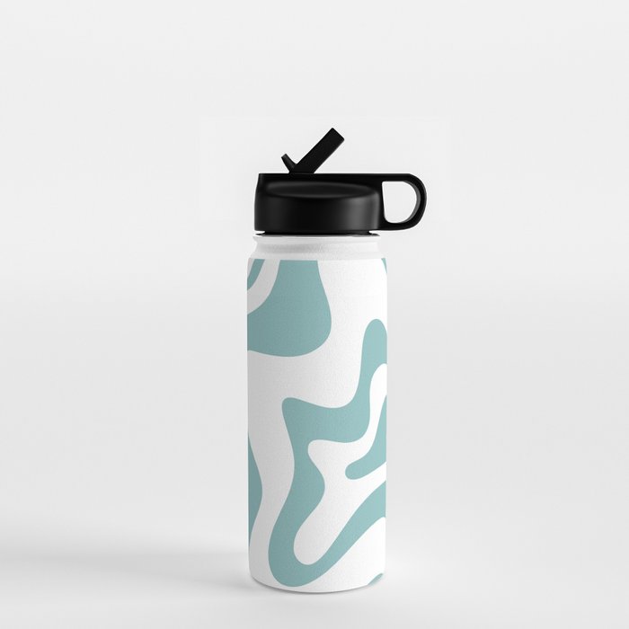 Retro Liquid Swirl Abstract Pattern in Soft Light Teal Blue and White Water Bottle Gallery Image 1