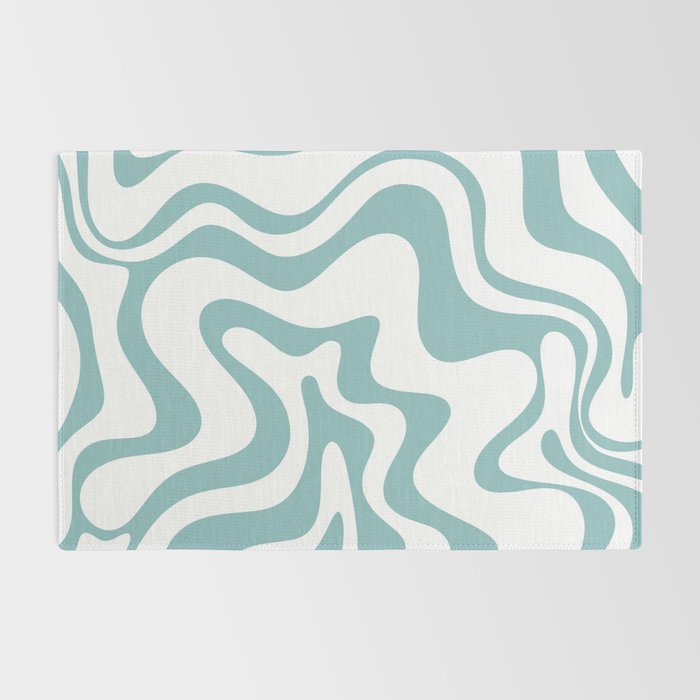 Retro Liquid Swirl Abstract Pattern in Soft Light Teal Blue and White Rug Gallery Image 2