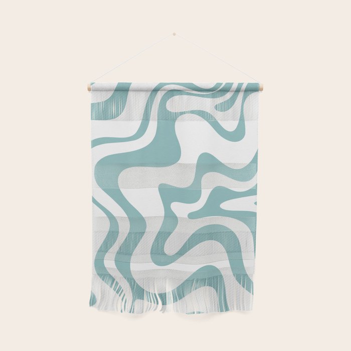 Retro Liquid Swirl Abstract Pattern in Soft Light Teal Blue and White Wall Hanging Gallery Image 1