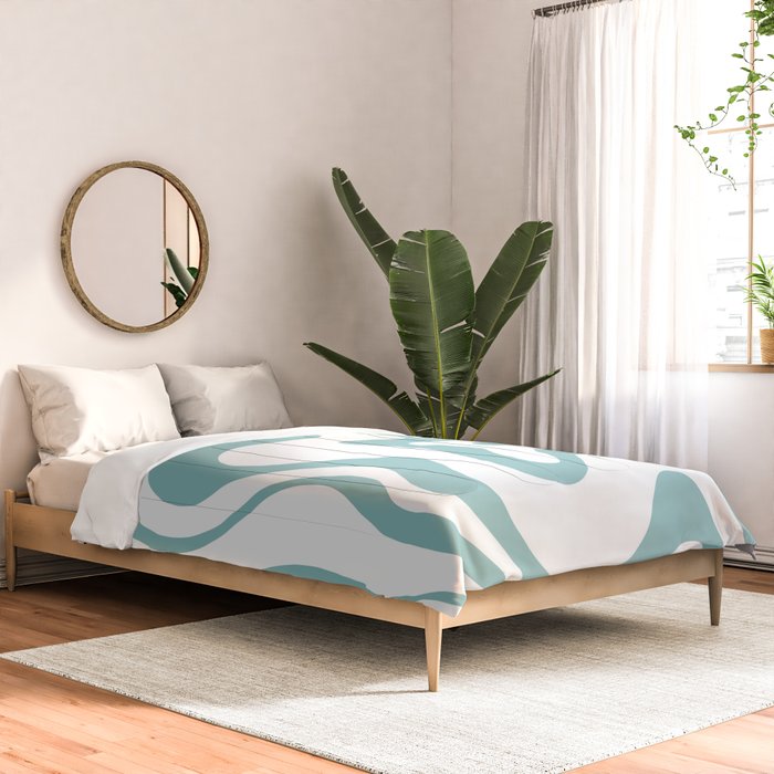 Retro Liquid Swirl Abstract Pattern in Soft Light Teal Blue and White Comforter Gallery Image 2