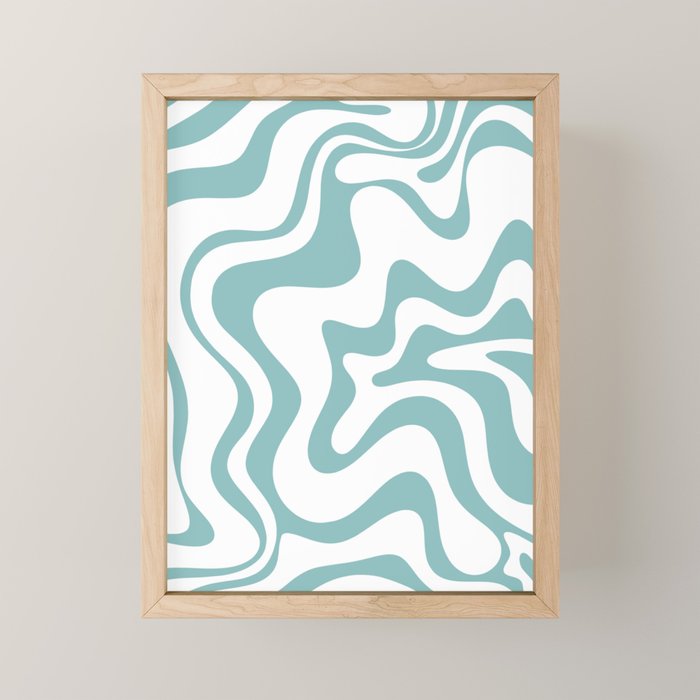 Retro Liquid Swirl Abstract Pattern in Soft Light Teal Blue and White Mini Art Print Gallery Image 1
