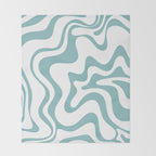Retro Liquid Swirl Abstract Pattern in Soft Light Teal Blue and White Throw Blanket Gallery Image 2