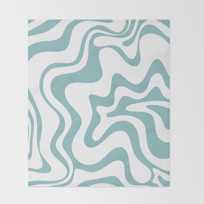 Retro Liquid Swirl Abstract Pattern in Soft Light Teal Blue and White Throw Blanket Gallery Image 2