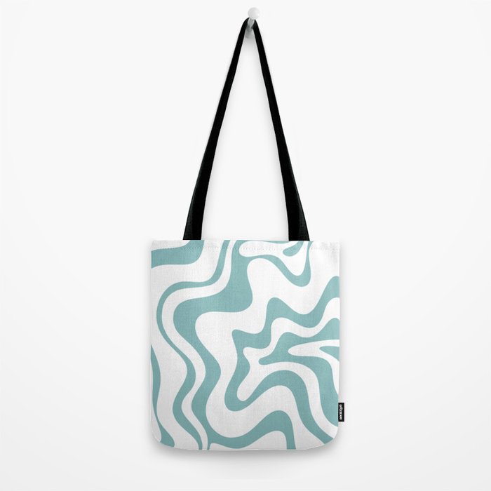 Retro Liquid Swirl Abstract Pattern in Soft Light Teal Blue and White Tote Bag Gallery Image 2