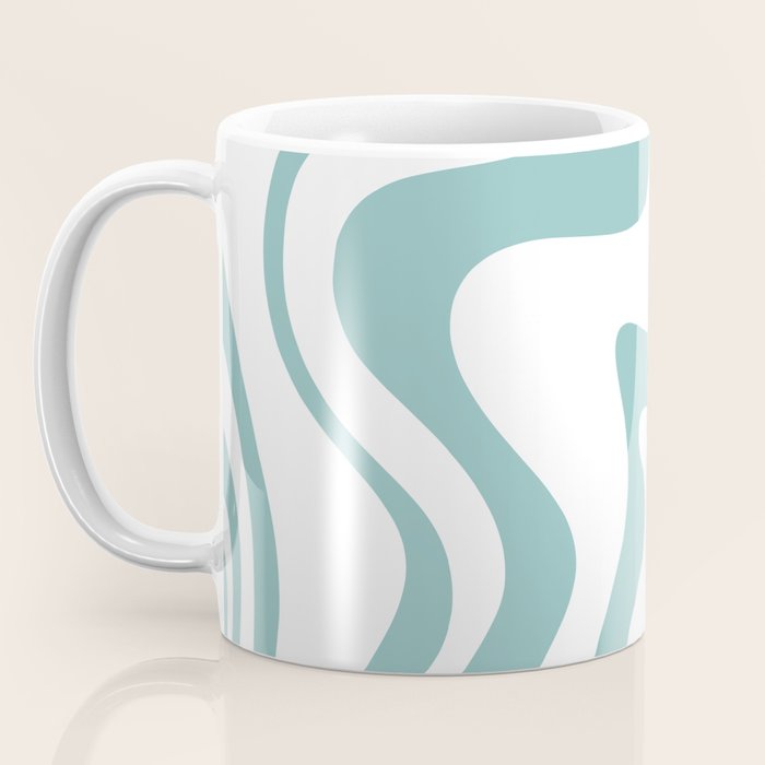 Retro Liquid Swirl Abstract Pattern in Soft Light Teal Blue and White Coffee Mug Gallery Image 3