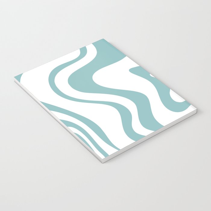 Retro Liquid Swirl Abstract Pattern in Soft Light Teal Blue and White Notebook Gallery Image 3