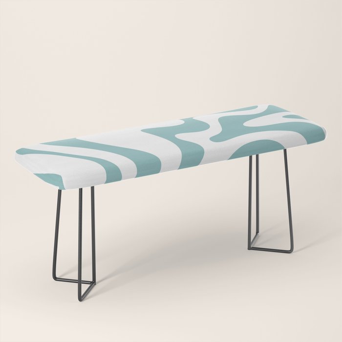 Retro Liquid Swirl Abstract Pattern in Soft Light Teal Blue and White Bench Gallery Image 1
