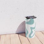 Retro Liquid Swirl Abstract Pattern in Soft Light Teal Blue and White Travel Mug Gallery Image 4