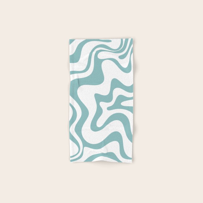 Retro Liquid Swirl Abstract Pattern in Soft Light Teal Blue and White Bath Towel Gallery Image 1