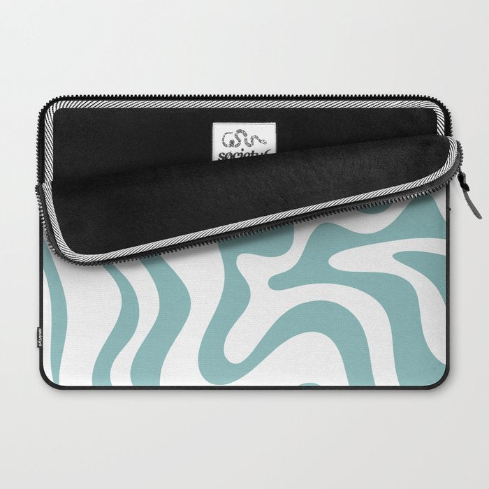 Retro Liquid Swirl Abstract Pattern in Soft Light Teal Blue and White Laptop Sleeve Gallery Image 2