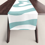 Retro Liquid Swirl Abstract Pattern in Soft Light Teal Blue and White Table Runner Gallery Image 1