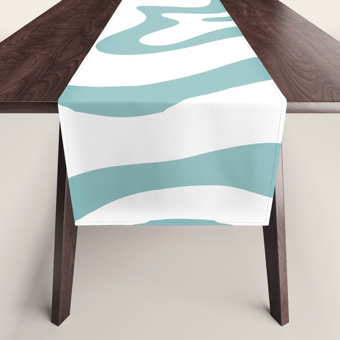 Retro Liquid Swirl Abstract Pattern in Soft Light Teal Blue and White Table Runner Gallery Image 1