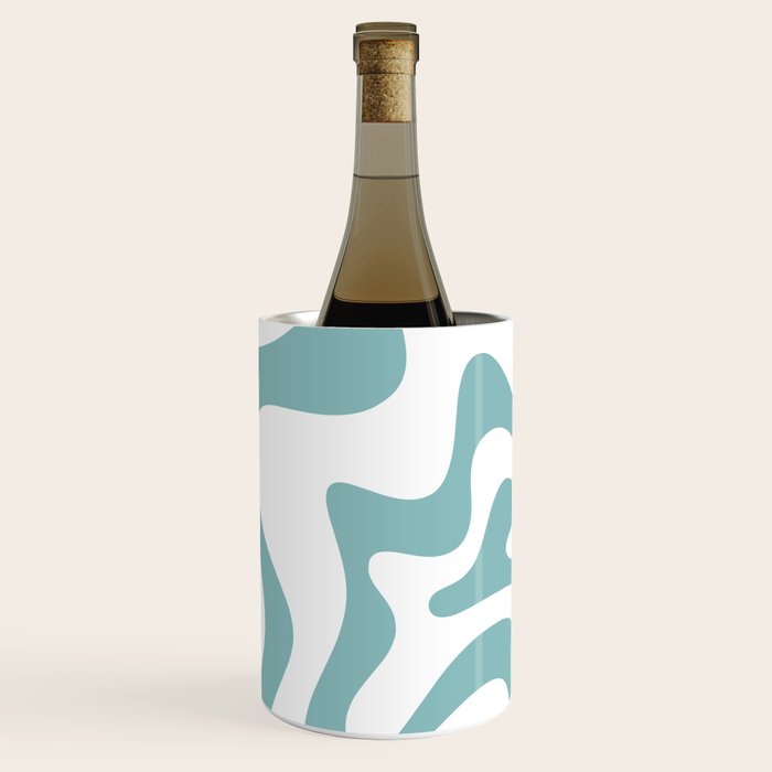 Retro Liquid Swirl Abstract Pattern in Soft Light Teal Blue and White Wine Chiller Gallery Image 1