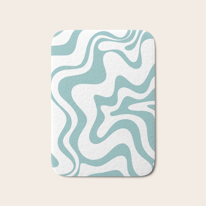 Retro Liquid Swirl Abstract Pattern in Soft Light Teal Blue and White Bath Mat Gallery Image 1