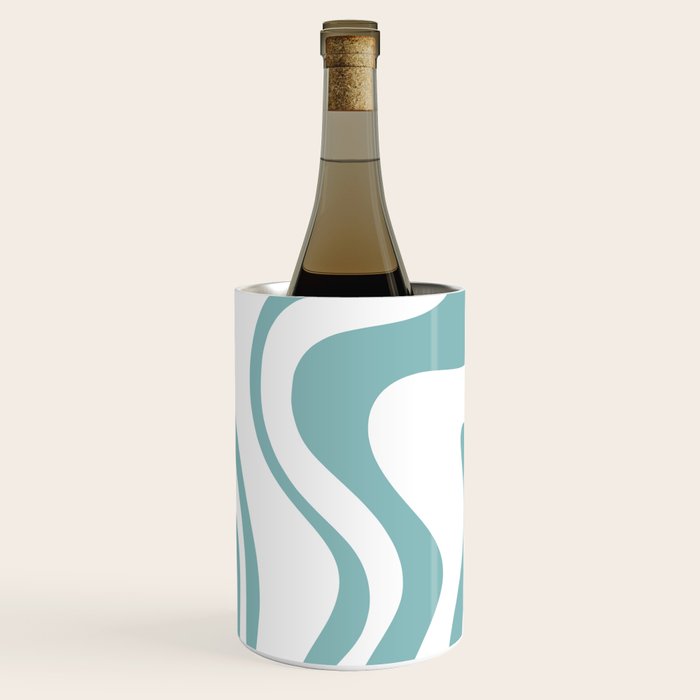 Retro Liquid Swirl Abstract Pattern in Soft Light Teal Blue and White Wine Chiller Gallery Image 2