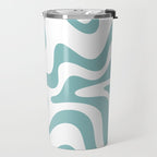 Retro Liquid Swirl Abstract Pattern in Soft Light Teal Blue and White Travel Mug Gallery Image 2