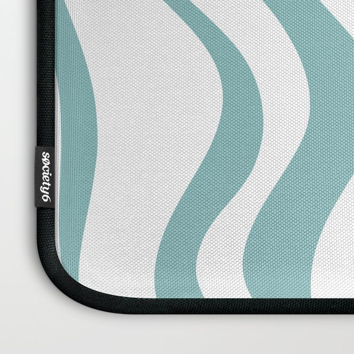 Retro Liquid Swirl Abstract Pattern in Soft Light Teal Blue and White Laptop Sleeve Gallery Image 3