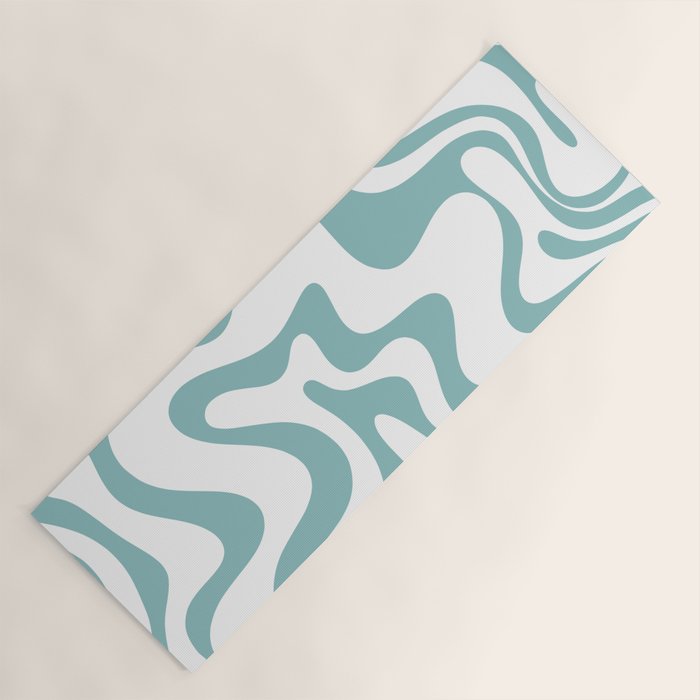 Retro Liquid Swirl Abstract Pattern in Soft Light Teal Blue and White Yoga Mat Gallery Image 1