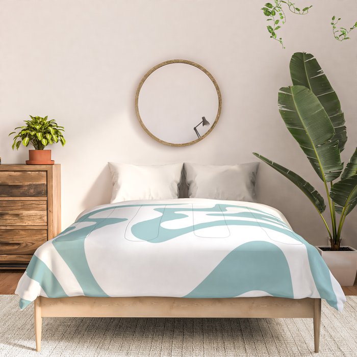 Retro Liquid Swirl Abstract Pattern in Soft Light Teal Blue and White Comforter Gallery Image 3