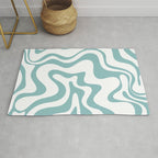 Retro Liquid Swirl Abstract Pattern in Soft Light Teal Blue and White Rug Gallery Image 1
