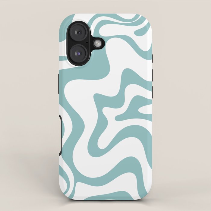 Retro Liquid Swirl Abstract Pattern in Soft Light Teal Blue and White iPhone Case Gallery Image 1