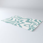 Retro Liquid Swirl Abstract Pattern in Soft Light Teal Blue and White Rug Gallery Image 3