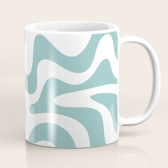 Retro Liquid Swirl Abstract Pattern in Soft Light Teal Blue and White Coffee Mug Gallery Image 1