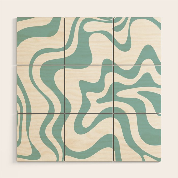 Retro Liquid Swirl Abstract Pattern in Soft Light Teal Blue and White Wood Wall Art Gallery Image 1