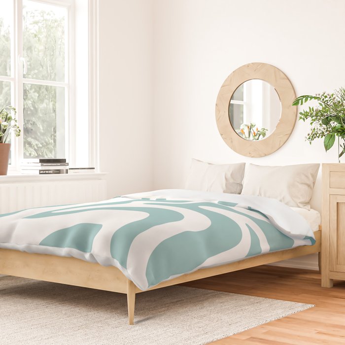 Retro Liquid Swirl Abstract Pattern in Soft Light Teal Blue and White Duvet Cover Gallery Image 2