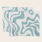 Retro Liquid Swirl Abstract Pattern in Soft Light Teal Blue and White Placemat Gallery Image 1