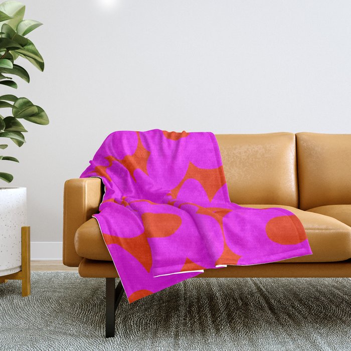 Pink Retro Flowers Orange Red Background #decor #society6 #buyart Throw Blanket Gallery Image 1