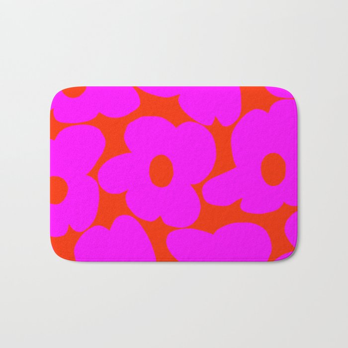 Pink Retro Flowers Orange Red Background #decor #society6 #buyart Bath Mat Gallery Image 1