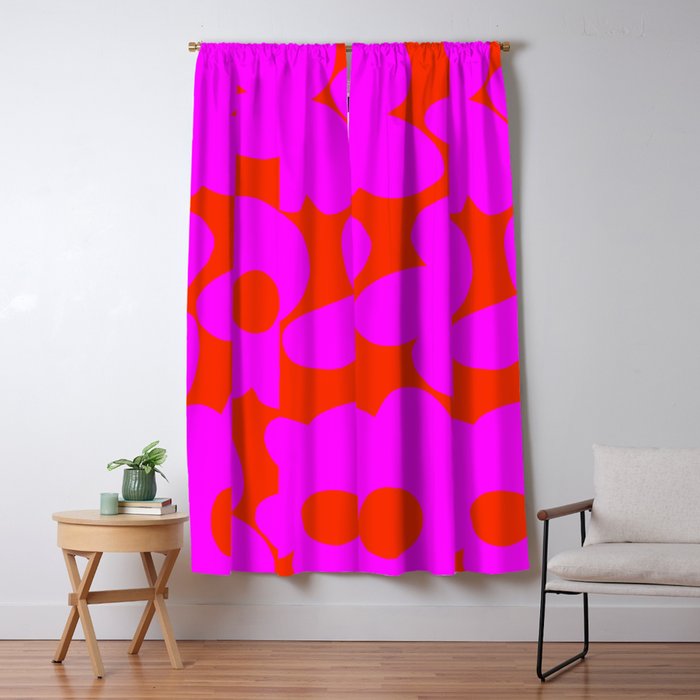 Pink Retro Flowers Orange Red Background #decor #society6 #buyart Window Curtain Gallery Image 1