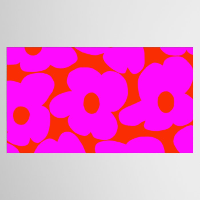 Pink Retro Flowers Orange Red Background #decor #society6 #buyart Tablecloth Gallery Image 2