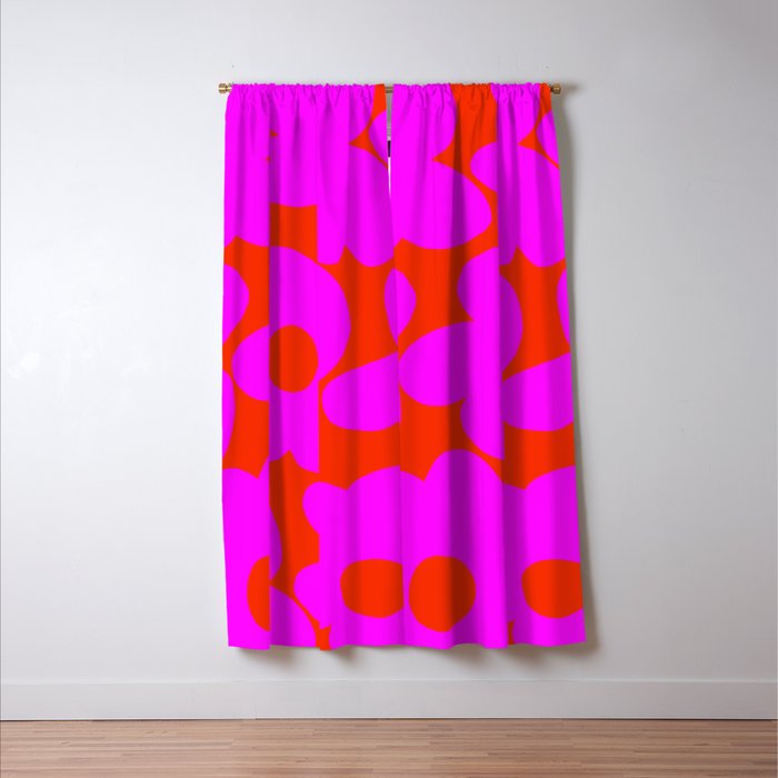 Pink Retro Flowers Orange Red Background #decor #society6 #buyart Window Curtain Gallery Image 3