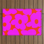 Pink Retro Flowers Orange Red Background #decor #society6 #buyart Outdoor Rug Gallery Image 1