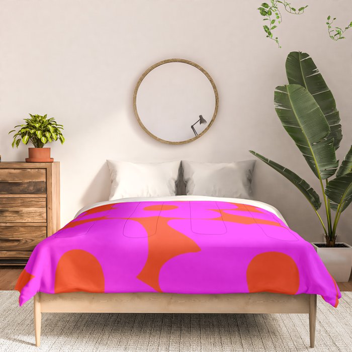 Pink Retro Flowers Orange Red Background #decor #society6 #buyart Comforter Gallery Image 3