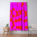 Pink Retro Flowers Orange Red Background #decor #society6 #buyart Window Curtain Gallery Image 5