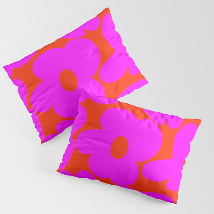 Pink Retro Flowers Orange Red Background #decor #society6 #buyart Pillow Sham Gallery Image 3