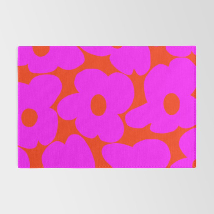 Pink Retro Flowers Orange Red Background #decor #society6 #buyart Rug Gallery Image 2
