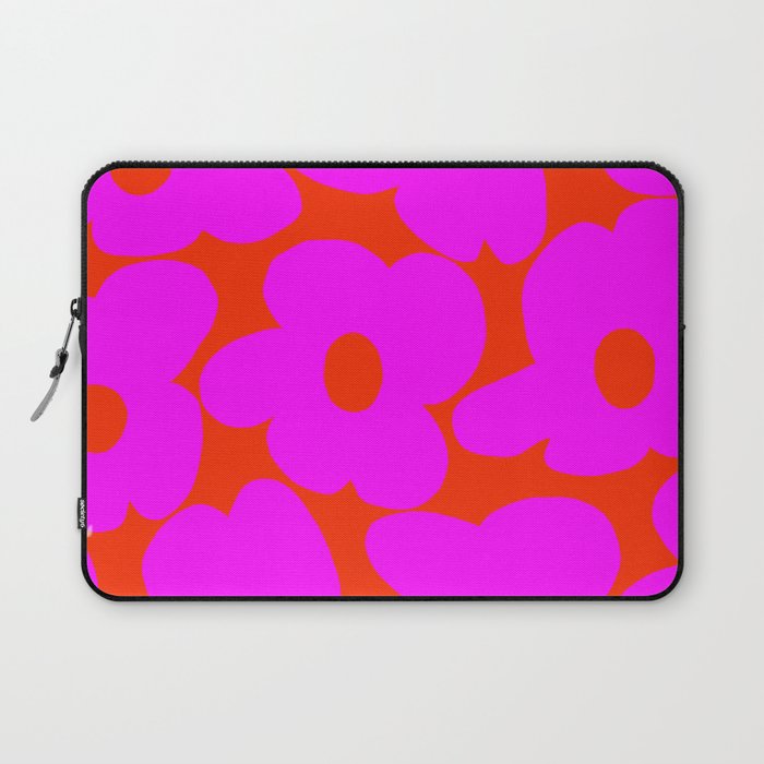 Pink Retro Flowers Orange Red Background #decor #society6 #buyart Laptop Sleeve Gallery Image 1