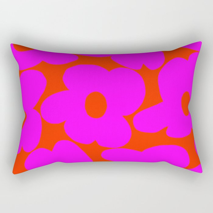 Pink Retro Flowers Orange Red Background #decor #society6 #buyart Rectangular Pillow Gallery Image 2