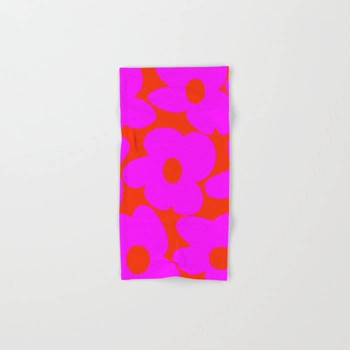 Pink Retro Flowers Orange Red Background #decor #society6 #buyart Hand & Bath Towel Gallery Image 1