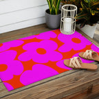 Pink Retro Flowers Orange Red Background #decor #society6 #buyart Outdoor Rug Gallery Image 2